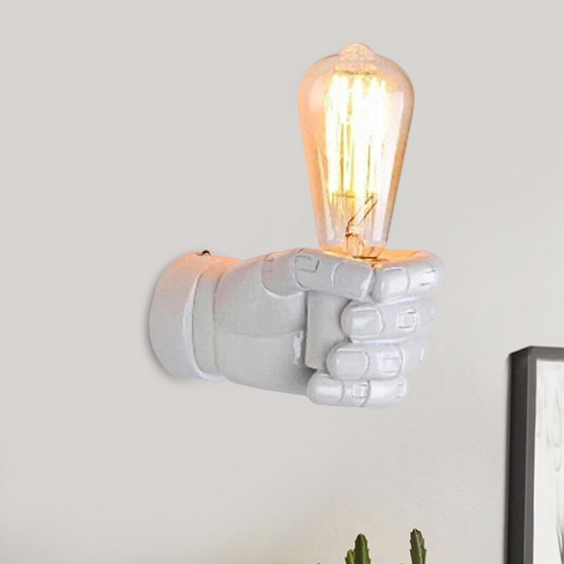 Skørter | Black/White Bare Bulb Wall Lamp with Hand-Shaped Base Vintage Style Wood 1 Light Restaurant Wall Lamp