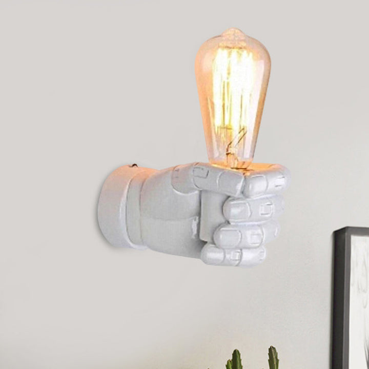 Skørter | Black/White Bare Bulb Wall Lamp with Hand-Shaped Base Vintage Style Wood 1 Light Restaurant Wall Lamp