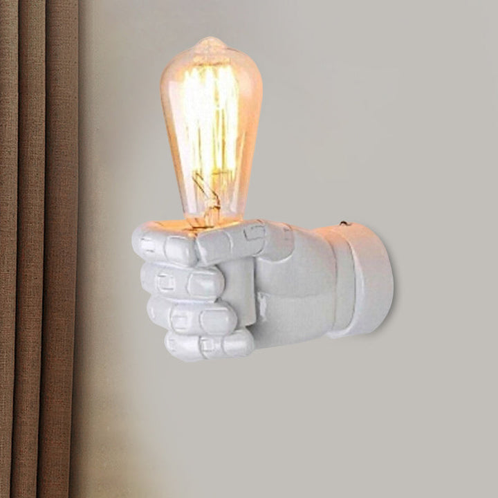 Skørter | Black/White Bare Bulb Wall Lamp with Hand-Shaped Base Vintage Style Wood 1 Light Restaurant Wall Lamp