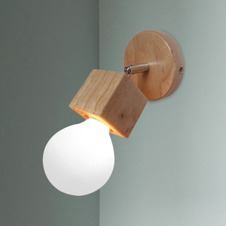 Lisslune | Black/White 1 Head Wall Lamp Sconces Industrial Style Wooden Square Wall Mount Light with Circular Wall Plate