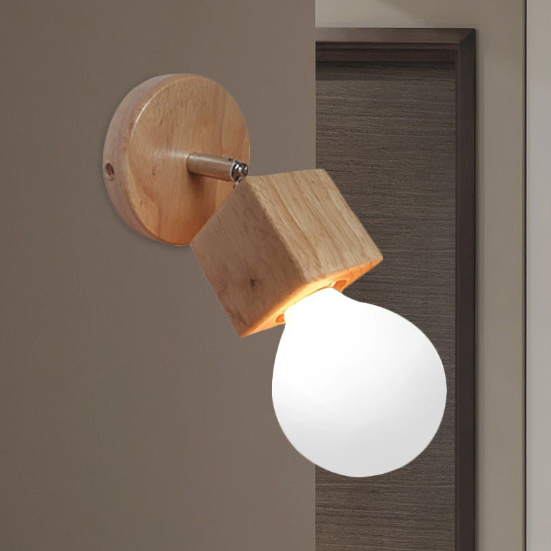Lisslune | Black/White 1 Head Wall Lamp Sconces Industrial Style Wooden Square Wall Mount Light with Circular Wall Plate