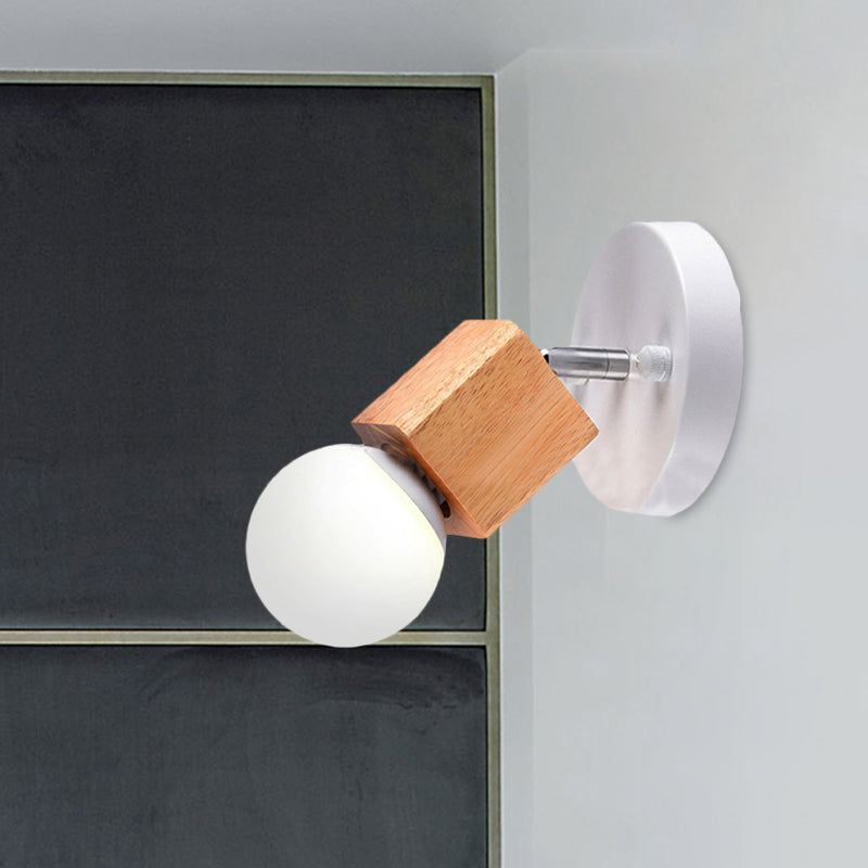 Lisslune | Black/White 1 Head Wall Lamp Sconces Industrial Style Wooden Square Wall Mount Light with Circular Wall Plate
