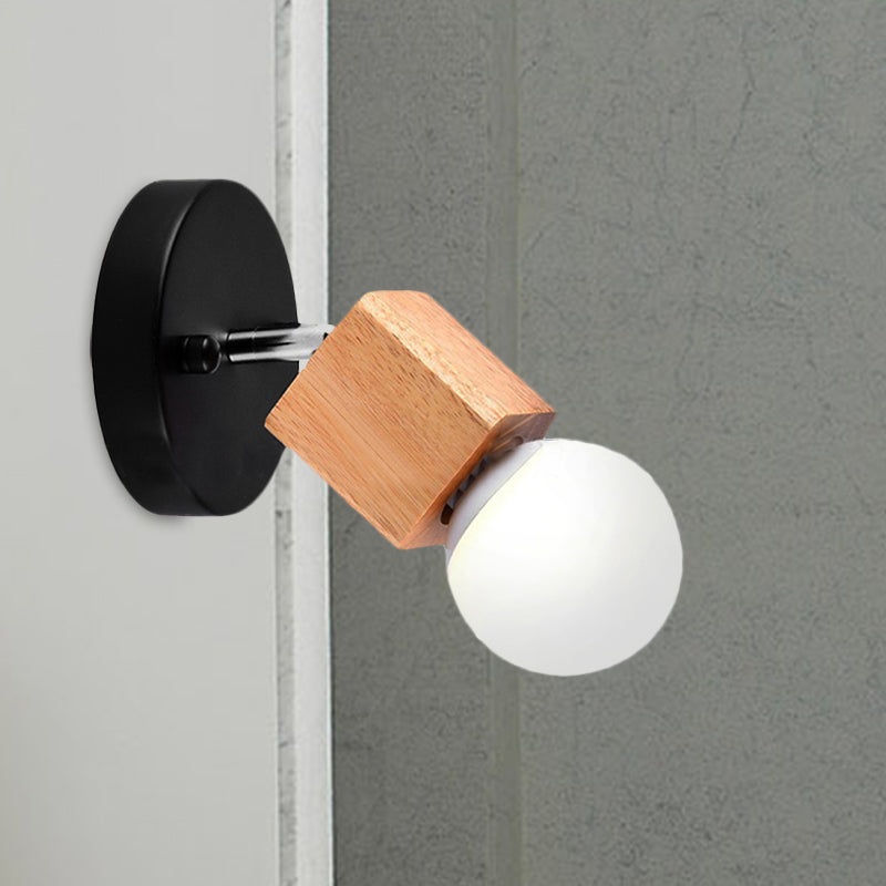 Lisslune | Black/White 1 Head Wall Lamp Sconces Industrial Style Wooden Square Wall Mount Light with Circular Wall Plate