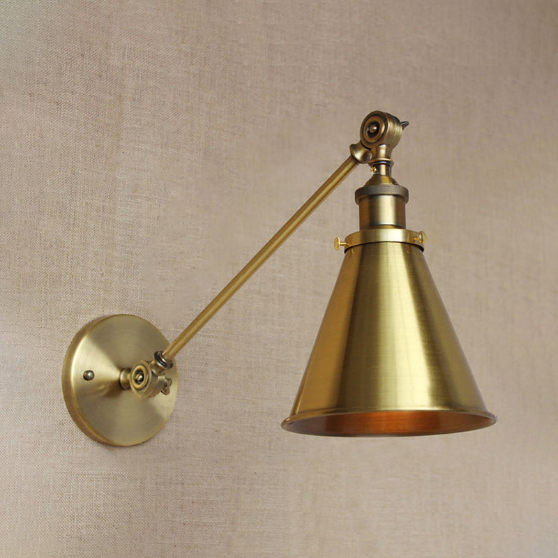 Skørter | 1 Light Wall Lamp with Tapse Shade Metallic Vintage Indoor Wall Lighting in Brass, 8"/12" Dia