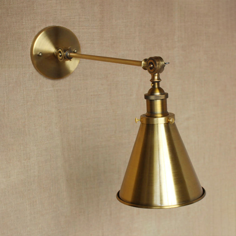 Skørter | 1 Light Wall Lamp with Tapse Shade Metallic Vintage Indoor Wall Lighting in Brass, 8"/12" Dia