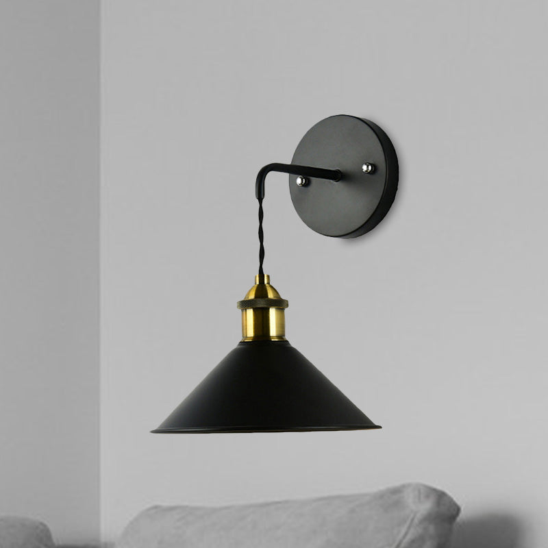 Skørter | 1 Head Wall Light with Conical Shade Metal Industrial Style Dining Table Wall Light in Black