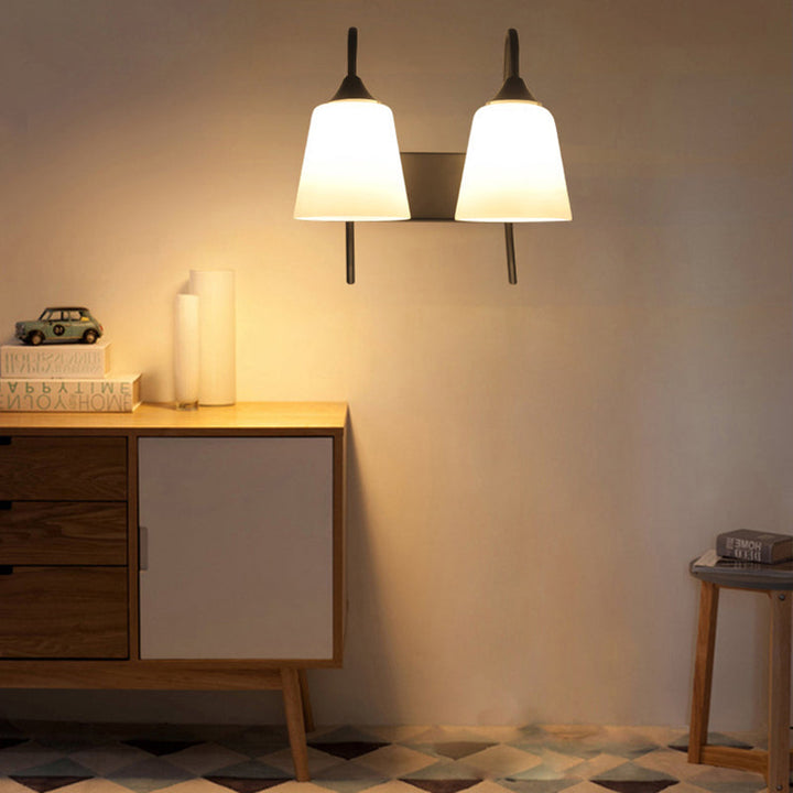 Lisslune | 2-Bulb Frosted Glass Wall Light Industrial Black Angled Bedroom Wall Light