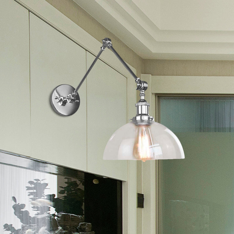 Lisslune | Dome Clear Glass Wall Lamp Industrial Simple Bulb Dining Room Sconces Light in Chrome