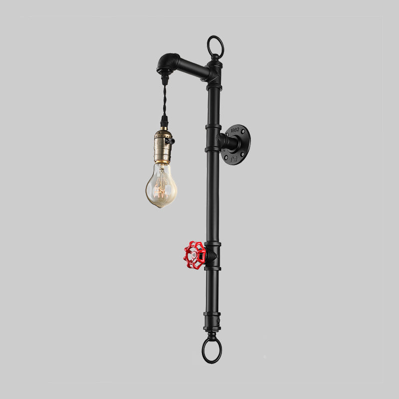 Skørter | Black Pipe Wall Mounted Lighting Antique Industrial Metal 1 Bulb Dining Room Wall Lamp with Valve