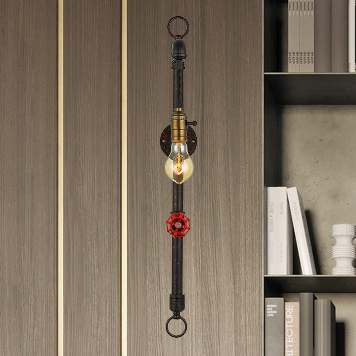Lisslune | Dark Rust Pipe Wall Light with Valve Vintage Stylish Metal 1 Light Living Room Wall Lamp