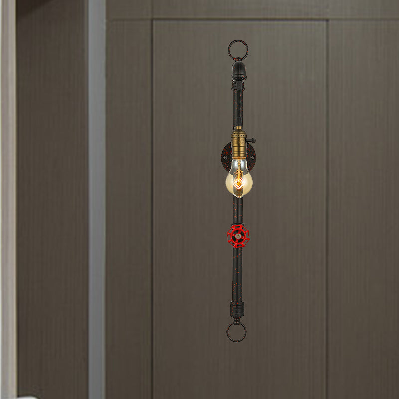 Lisslune | Dark Rust Pipe Wall Light with Valve Vintage Stylish Metal 1 Light Living Room Wall Lamp