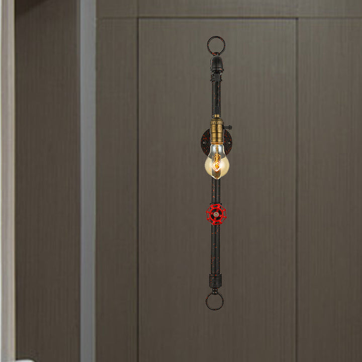 Lisslune | Dark Rust Pipe Wall Light with Valve Vintage Stylish Metal 1 Light Living Room Wall Lamp