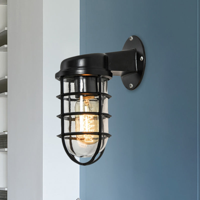 Skørter | Clear Glass Black/White/Rust Wall Lamp Cylinder 1-Light Traditional Wall Light Fixture for Porch with Cage