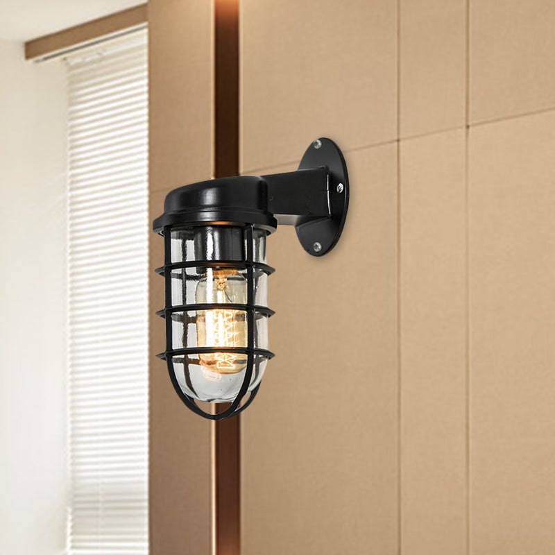 Skørter | Clear Glass Black/White/Rust Wall Lamp Cylinder 1-Light Traditional Wall Light Fixture for Porch with Cage