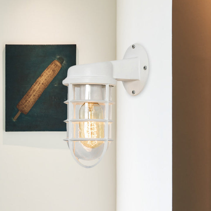 Skørter | Clear Glass Black/White/Rust Wall Lamp Cylinder 1-Light Traditional Wall Light Fixture for Porch with Cage