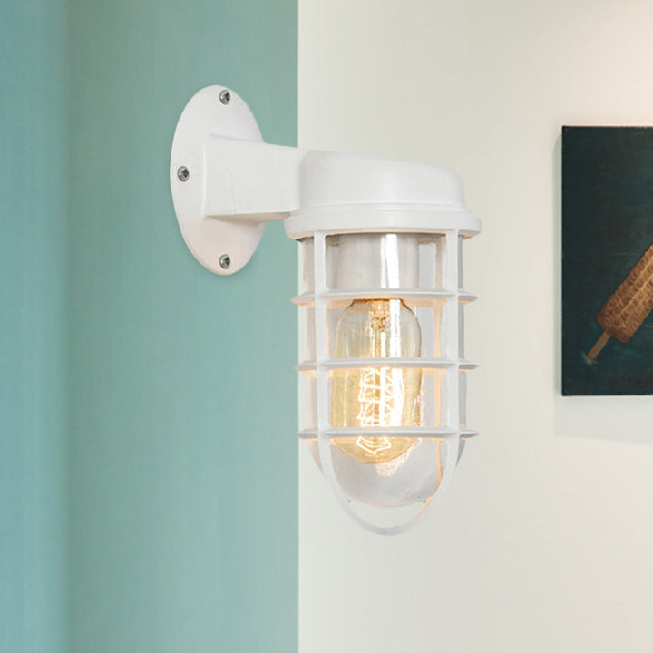 Skørter | Clear Glass Black/White/Rust Wall Lamp Cylinder 1-Light Traditional Wall Light Fixture for Porch with Cage