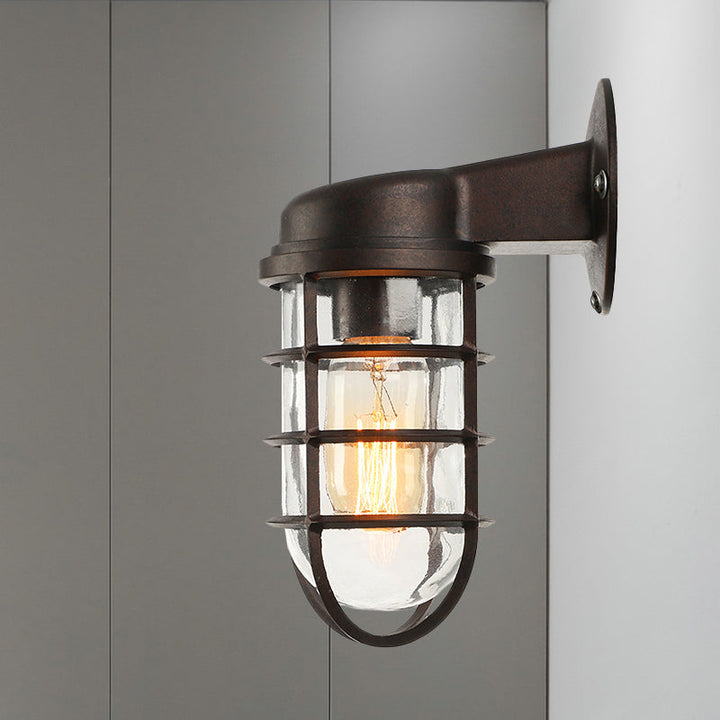 Skørter | Clear Glass Black/White/Rust Wall Lamp Cylinder 1-Light Traditional Wall Light Fixture for Porch with Cage