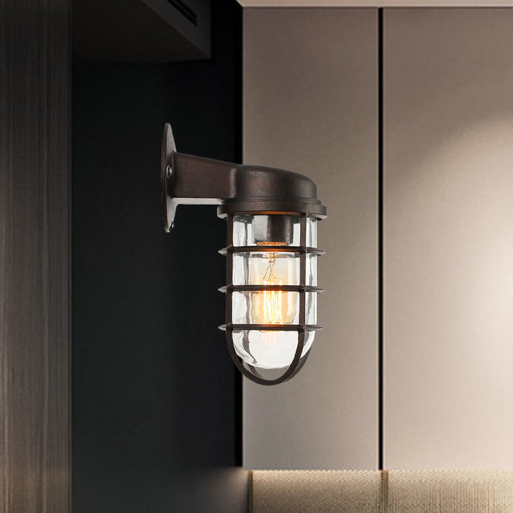 Skørter | Clear Glass Black/White/Rust Wall Lamp Cylinder 1-Light Traditional Wall Light Fixture for Porch with Cage