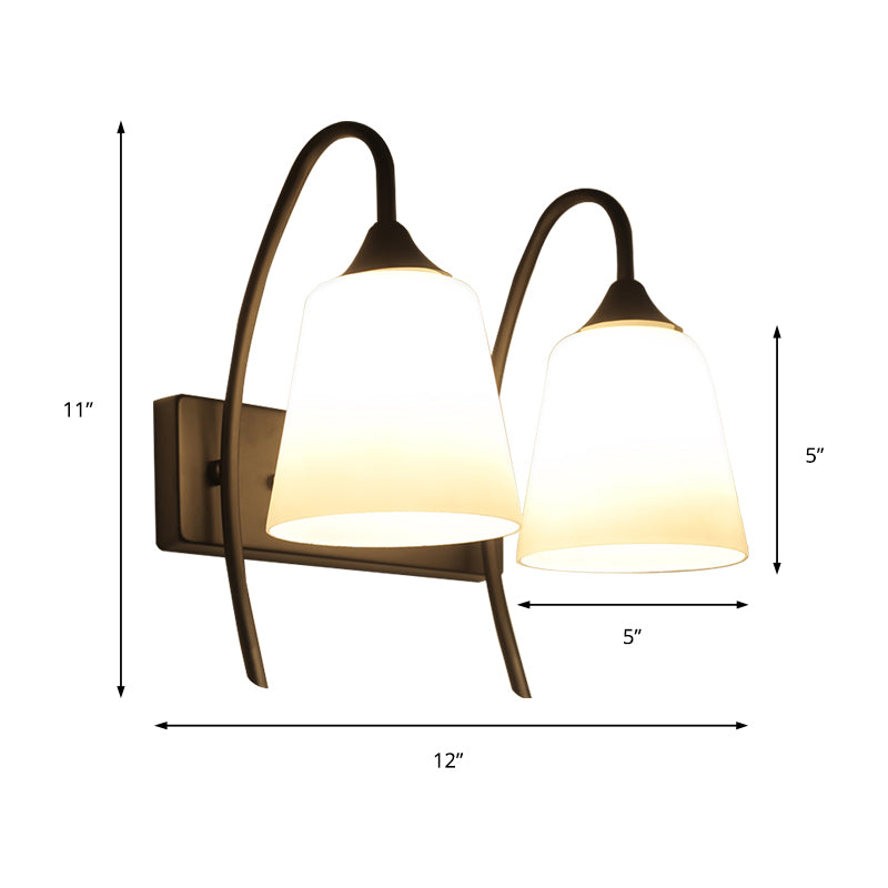 Lisslune | 2-Bulb Frosted Glass Wall Light Industrial Black Angled Bedroom Wall Light
