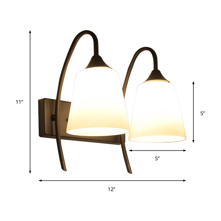 Lisslune | 2-Bulb Frosted Glass Wall Light Industrial Black Angled Bedroom Wall Light