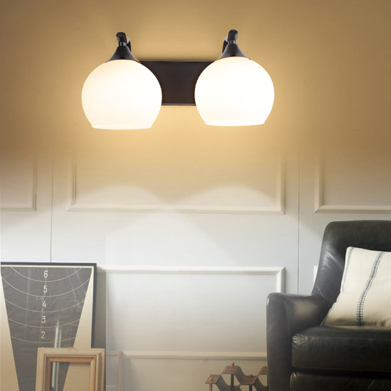 Lisslune | 2 Light Frosted Glass Wall Sconce Light Industrial Black Bubble Living Room Lighting Fixture