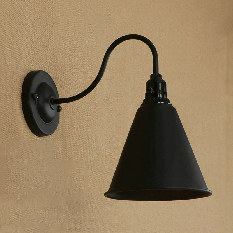 Lisslune | 1 head gooseneck wall light with conical shade industrial black metal wall lamp for the dining room