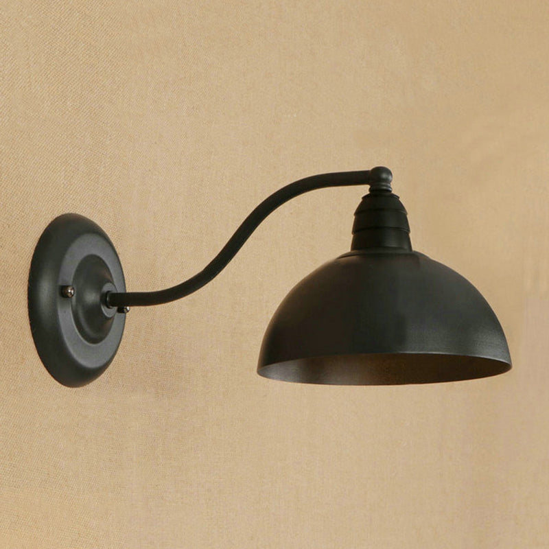 Lisslune | 1 Head Wall Sconce Retro Dome Shade Metal Sconce Light Fixture with Curved Arm in Black