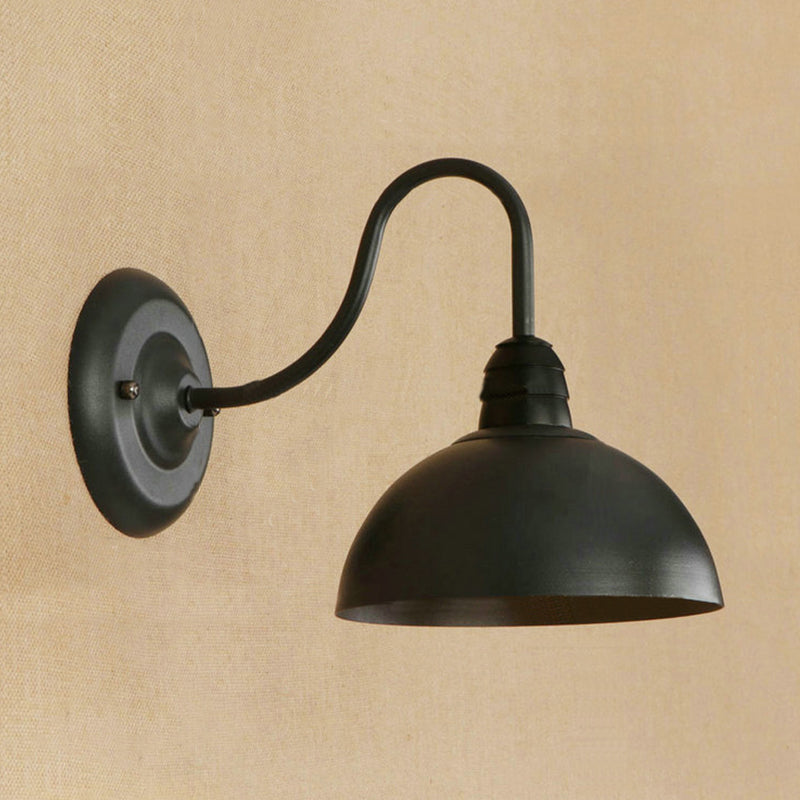Lisslune | 1 Head Wall Sconce Retro Dome Shade Metal Sconce Light Fixture with Curved Arm in Black