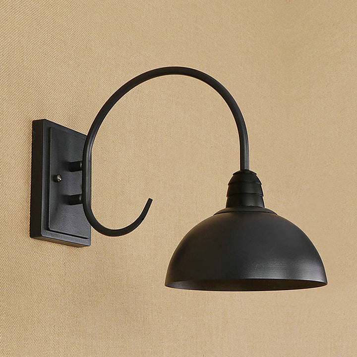 Lisslune | 1 Head Wall Sconce Retro Dome Shade Metal Sconce Light Fixture with Curved Arm in Black