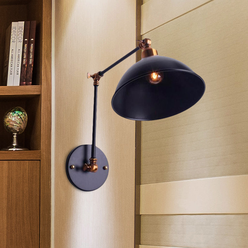 Lisslune | 1 Bulb Wall Light Vintage Swivel Arm Metal Wall Lighting with Bowl Light in Black for Staircase