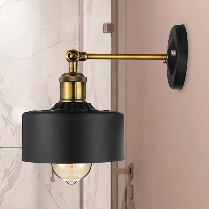 Lisslune | 1 Light Wall Lamp Loft Style Dome/Drum Shade Metal Adjustable Wall Lamp in Black for Bedroom