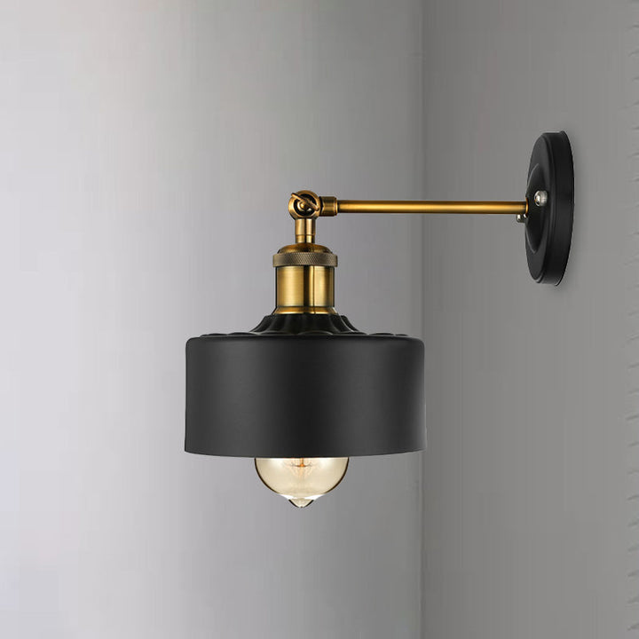 Lisslune | 1 Light Wall Lamp Loft Style Dome/Drum Shade Metal Adjustable Wall Lamp in Black for Bedroom