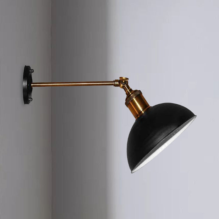 Lisslune | 1 Light Wall Lamp Loft Style Dome/Drum Shade Metal Adjustable Wall Lamp in Black for Bedroom