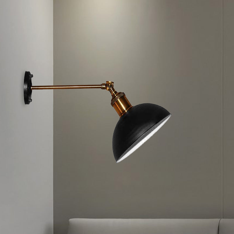 Lisslune | 1 Light Wall Lamp Loft Style Dome/Drum Shade Metal Adjustable Wall Lamp in Black for Bedroom