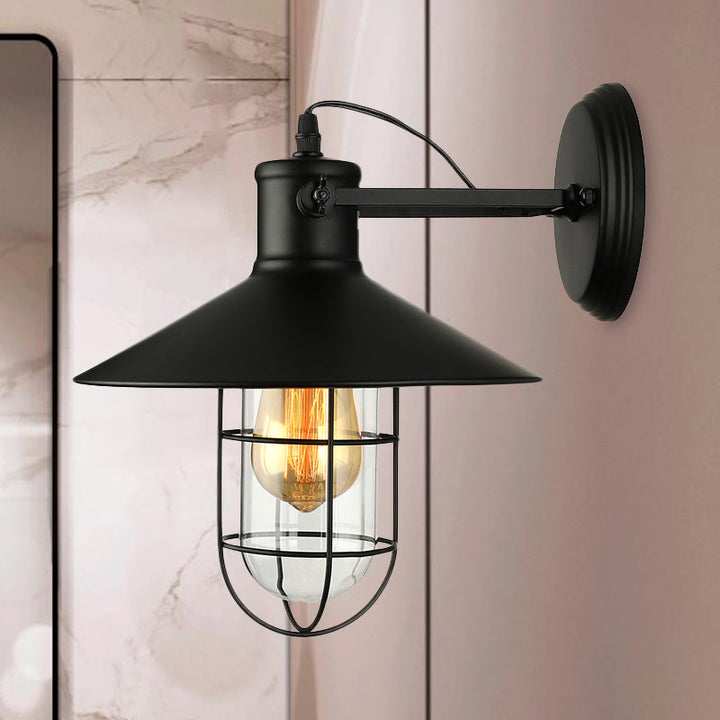 Skørter | 1 Light Clear Glass Wall Sconce Light Traditional Black/Rust Caged Café Lighting Fixture