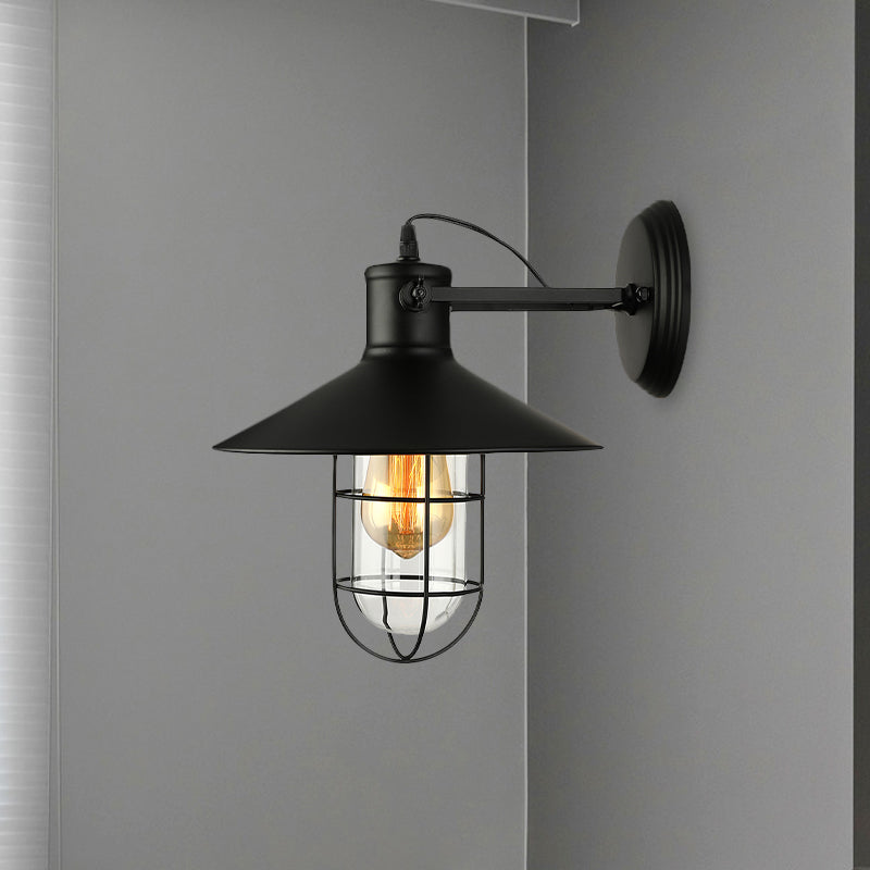 Skørter | 1 Light Clear Glass Wall Sconce Light Traditional Black/Rust Caged Café Lighting Fixture