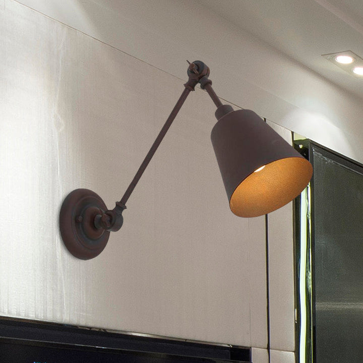 Lisslune | 1 Light Metal Wall Lamp Contemporary Black/Rust Colored Tailored Bedroom Wall Lamp Sconces with Adjustable Arm
