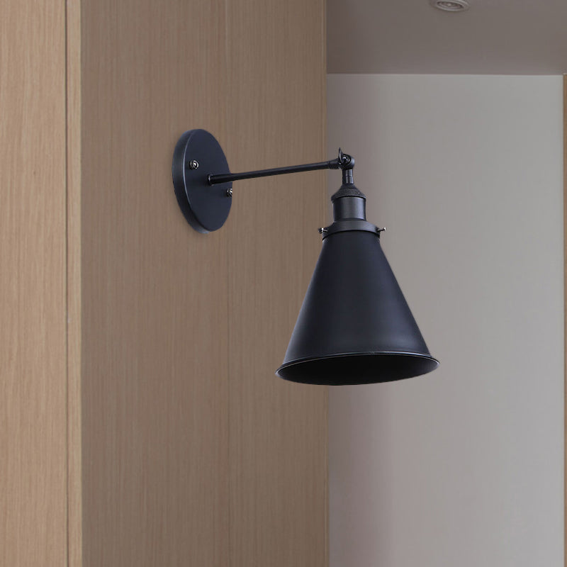 Skørter | Black/Rust 1 Head Wall Lamp Farmhouse Style Wrought Iron Conical Adjustable Wall Light Fixture for Outdoor