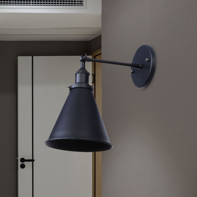 Skørter | Black/Rust 1 Head Wall Lamp Farmhouse Style Wrought Iron Conical Adjustable Wall Light Fixture for Outdoor