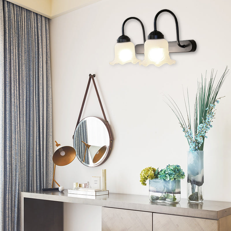 Lisslune | White glass black wall lamp fixture with wavy 2-light industrial lamp fitting for the living room