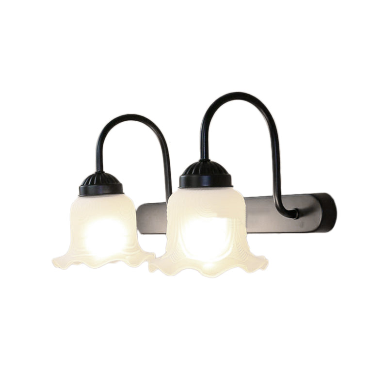 Lisslune | White glass black wall lamp fixture with wavy 2-light industrial lamp fitting for the living room