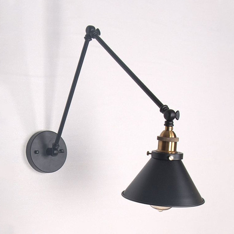 Lisslune | 1 Light Adjustable Wall Lamp with Cone Shade Metal Retro Indoor Wall Lamp Light in Black/White