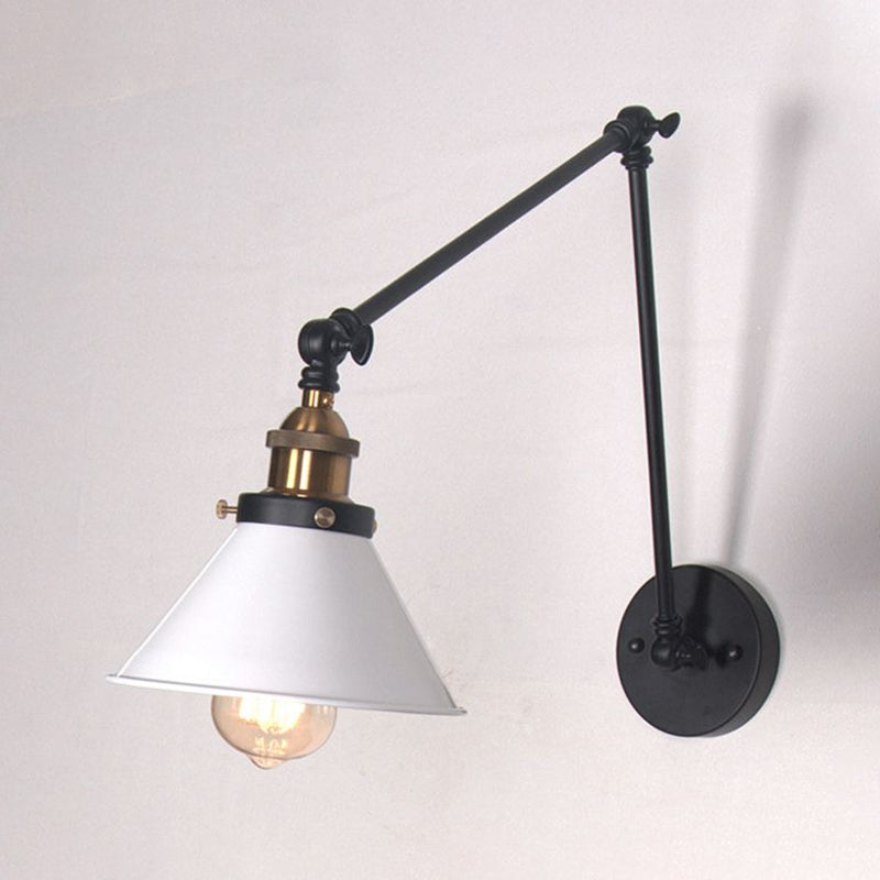 Lisslune | 1 Light Adjustable Wall Lamp with Cone Shade Metal Retro Indoor Wall Lamp Light in Black/White