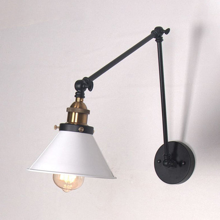 Lisslune | 1 Light Adjustable Wall Lamp with Cone Shade Metal Retro Indoor Wall Lamp Light in Black/White