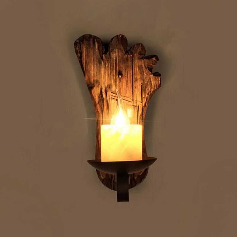 Lisslune | Cylinder Coffee Shop Wall Light Fixture Artificial Marble 1 Light Brown Wall Lamp with Wood Semi-Cap/Base/Rectangle Base