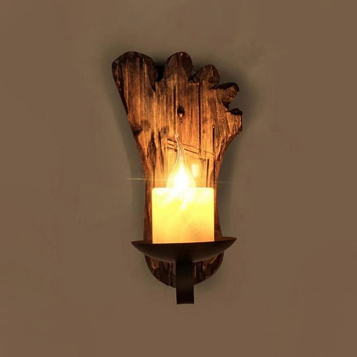 Lisslune | Cylinder Coffee Shop Wall Light Fixture Artificial Marble 1 Light Brown Wall Lamp with Wood Semi-Cap/Base/Rectangle Base