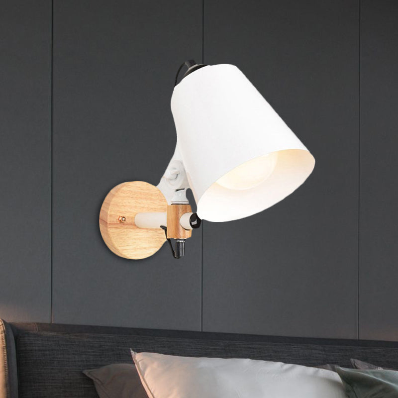 Lisslune | Bucket Shade Metal Wall Lamp Modernism 1 Light Hallway Wall Mounted Light with Wooden Back Plate in Black/White