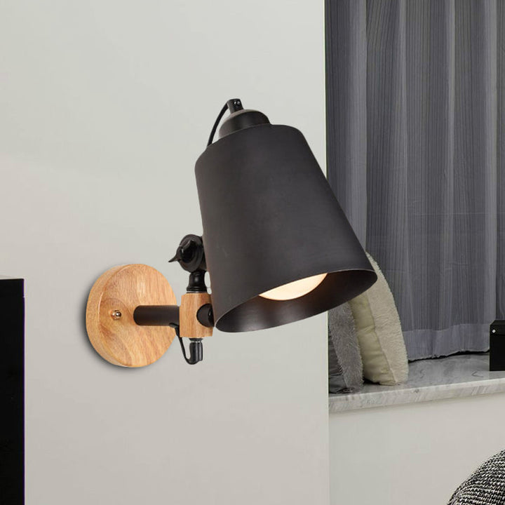 Lisslune | Bucket Shade Metal Wall Lamp Modernism 1 Light Hallway Wall Mounted Light with Wooden Back Plate in Black/White