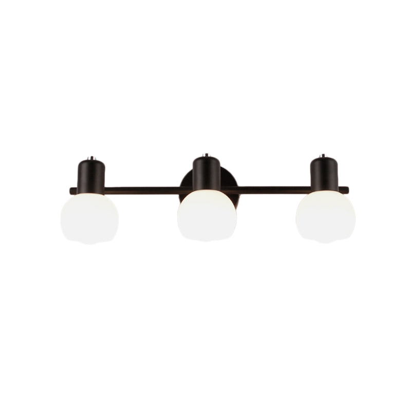 Lisslune | 3-Bulb Wall Light with Bubble Shade Opal Glass Modern Bathroom Fixture in Black/White