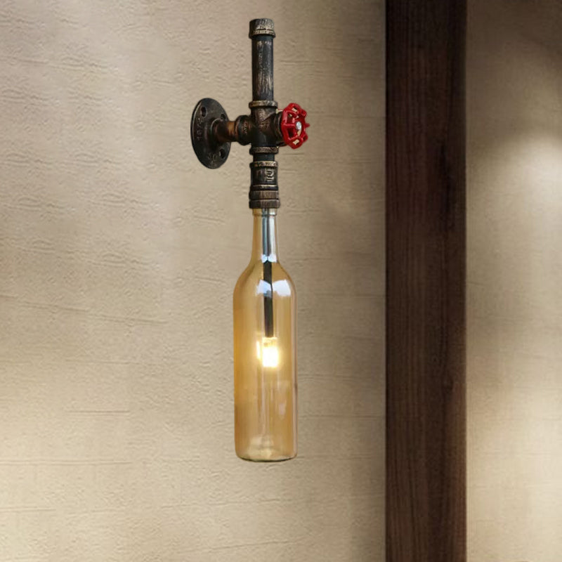 Skørter | Glass wine bottle wall lighting rustic industrial 1 light restaurant blue/transparent wall lamp light with red cap